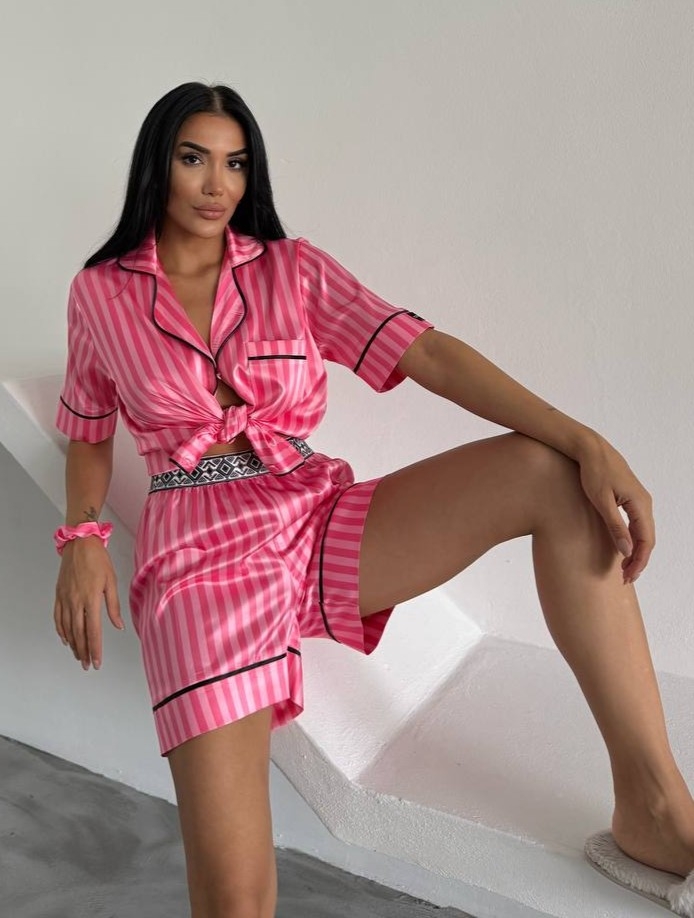Set Pijama Dama 2 Piese Delis Satin Roz - imagine 4
