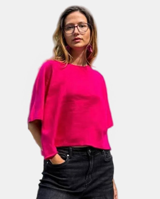 Pulover Fucsia Shopika - Maneca Fluture - imagine 2