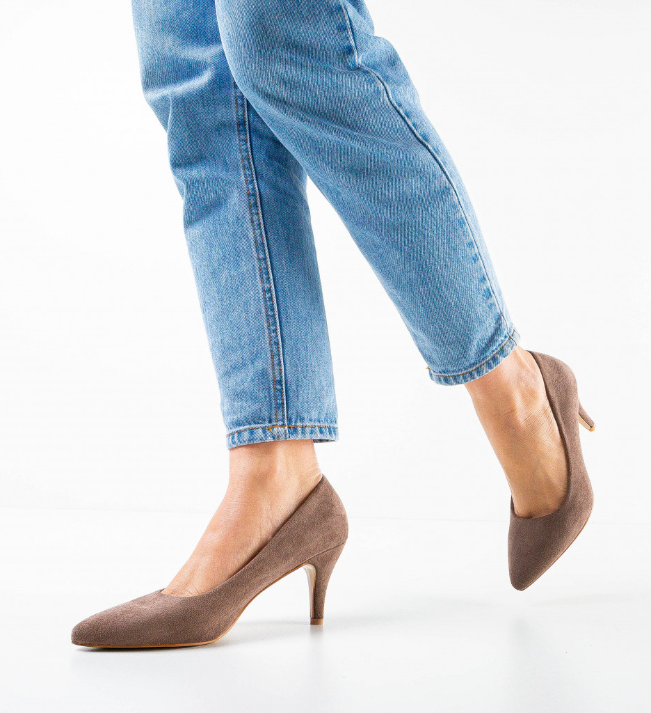 Pantofi Birro Khaki Eleganți cu Toc - imagine 3
