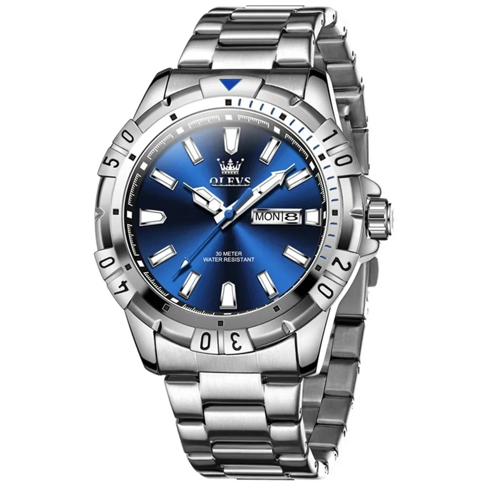 Ceas de buzunar Olevs CS1533, cadran 42 mm, otel inoxidabil, albastru