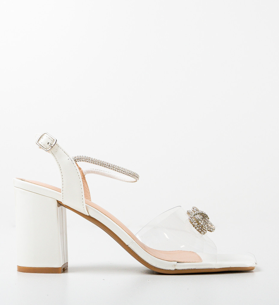 Sandale Dama Albe cu Toc Elegante Sampion - imagine 4