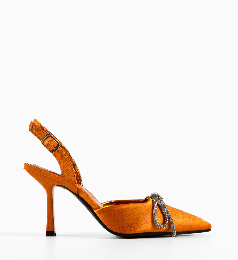 Pantofi dama portocalii cu toc elegant