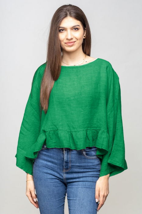 Bluza In Volanas Verde Oversize | Shopika