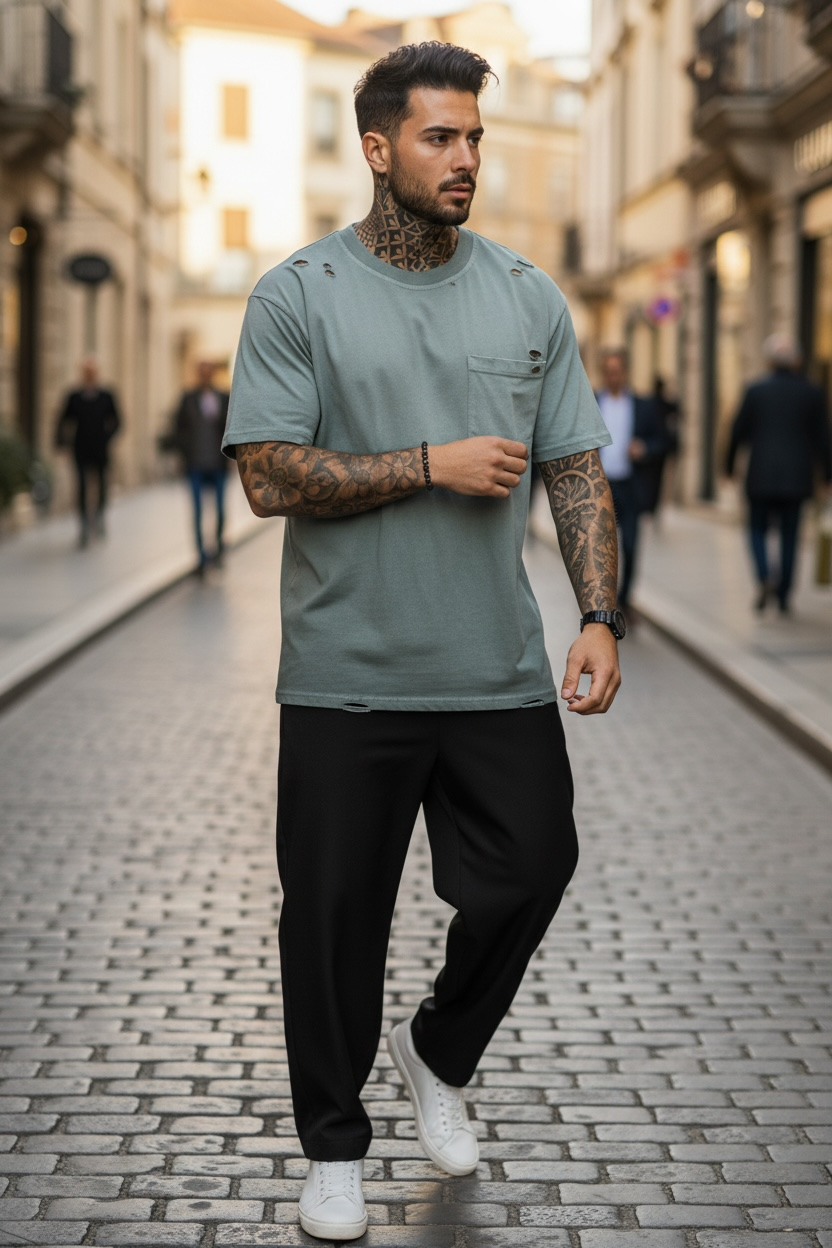 Tricou barbati  gri degrade  oversize  premium Y003 11-4.2