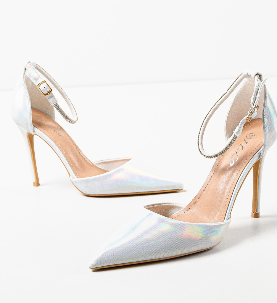 Pantofi dama Lyvya Argintii eleganti cu toc - imagine 7