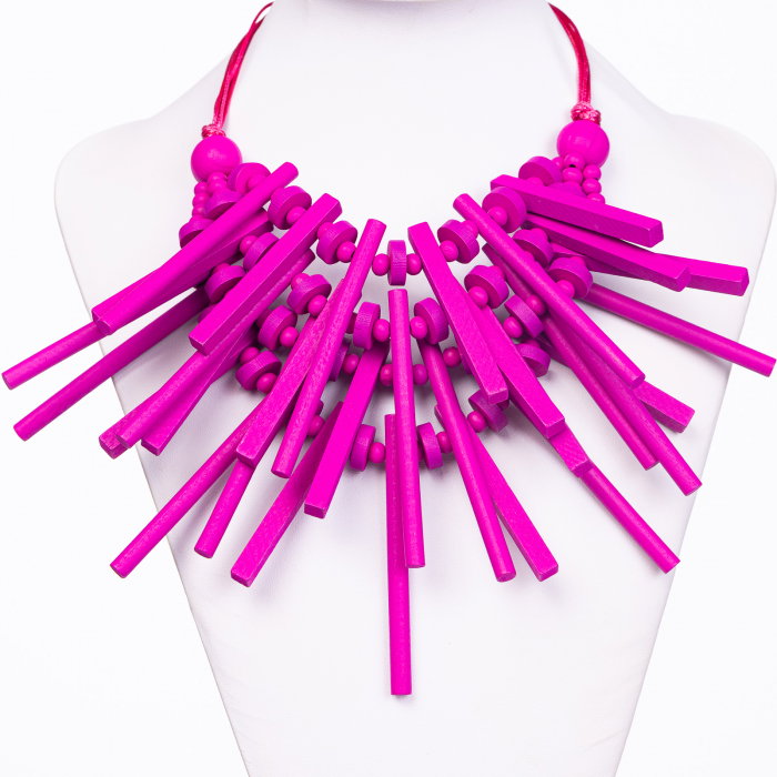 Colier Reglabil Lemn Fucsia Shopika | Design Etnic