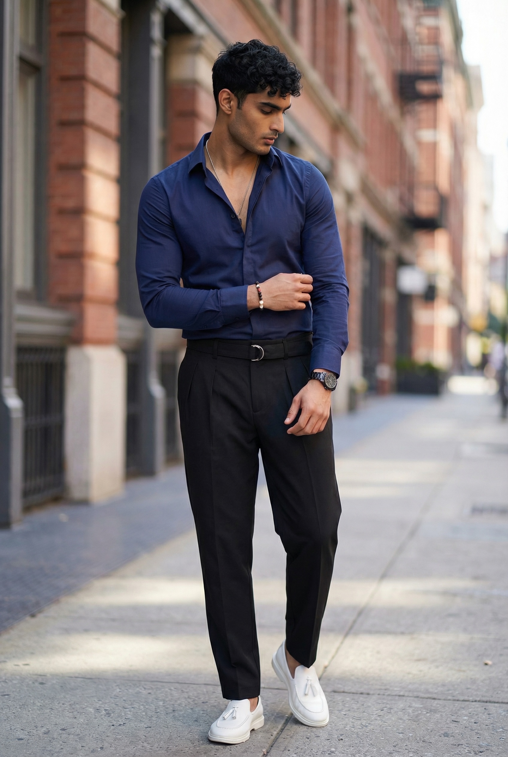 Cămașă Bărbătească Slim Fit Bleumarin Elegantă