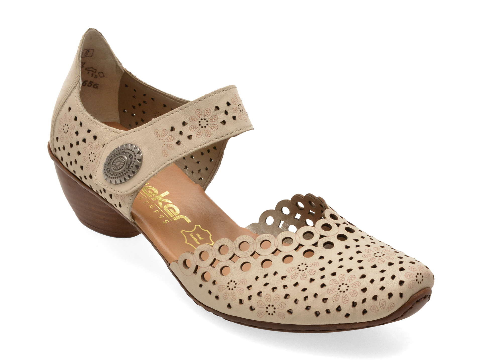 Pantofi RIEKER bej din piele naturală - imagine 2