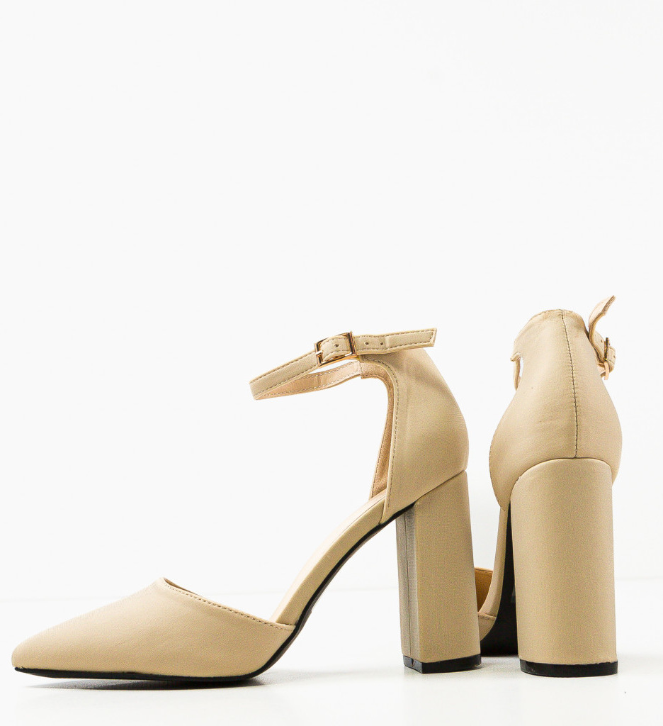 Pantofi Johnath Bej cu Toc Eleganți - imagine 5