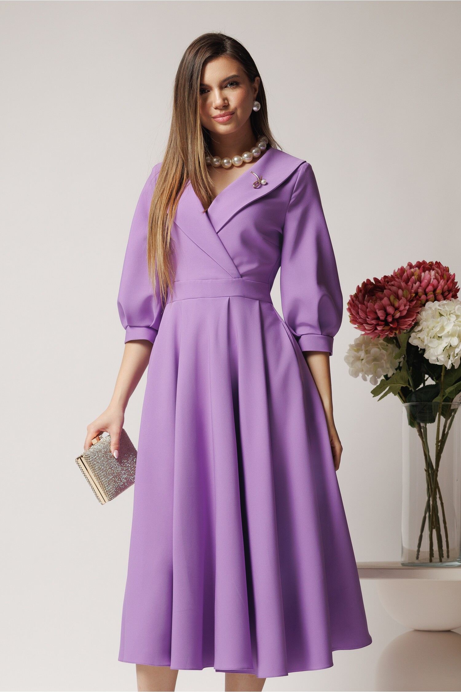 Rochie Office LaDonna Stofă Lila cu Rever