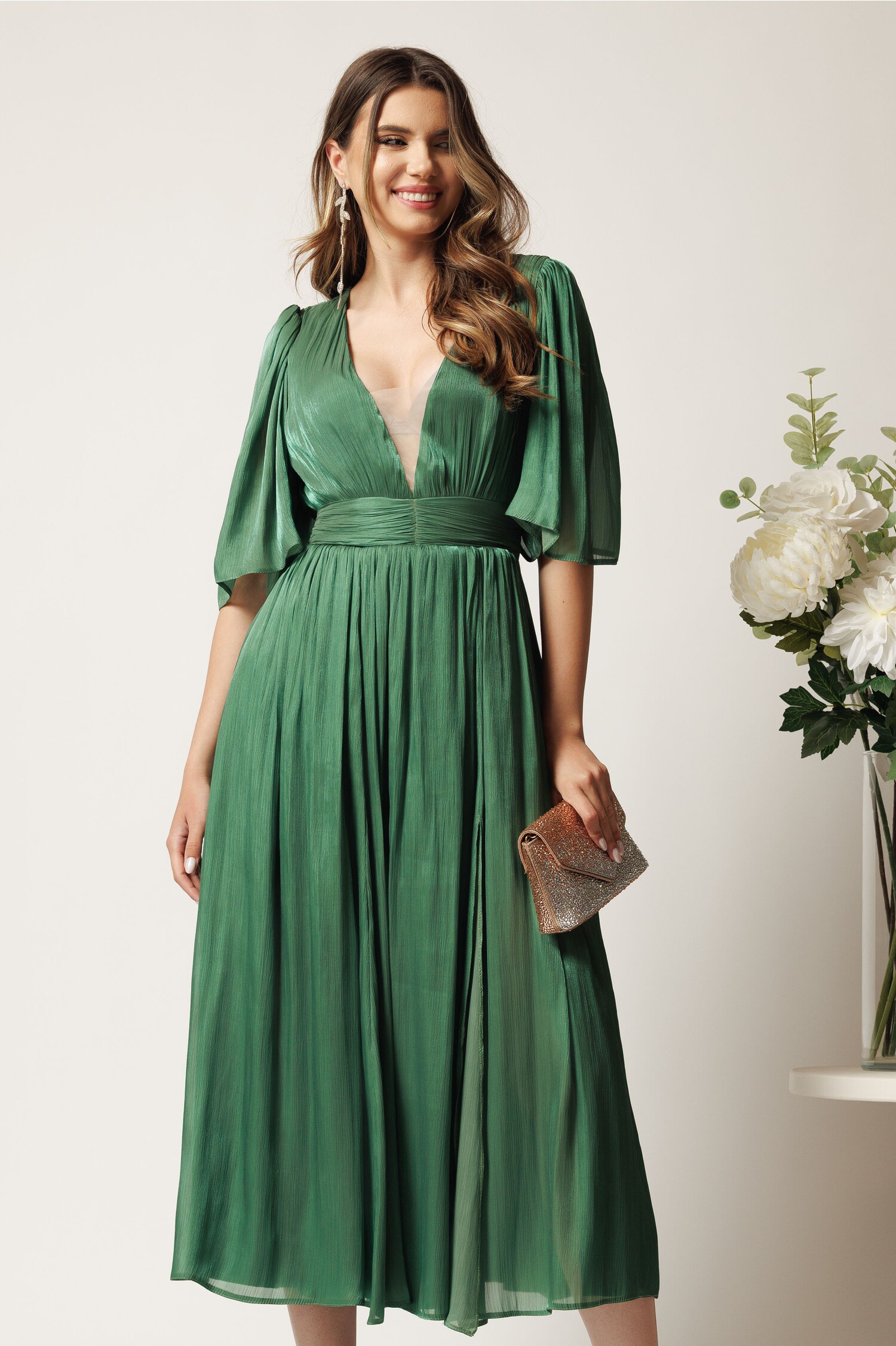 Rochie Midi Verde Eleganta pentru Cununie Civila