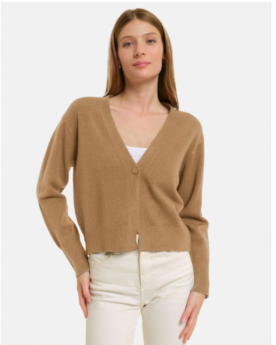 Cardigan Camel Tricotaj Fin | Shopika