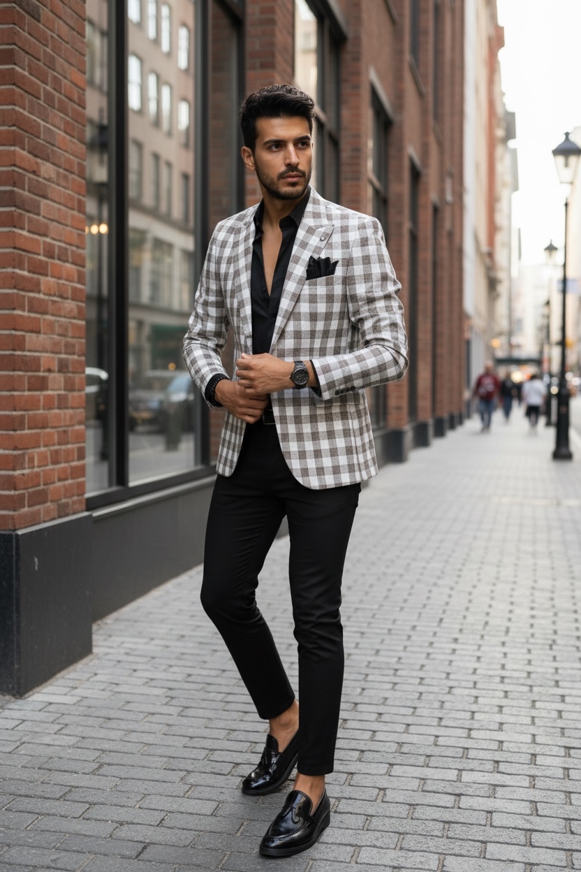 Sacou Barbati Slim Fit în Carouri | Design Modern - imagine 2
