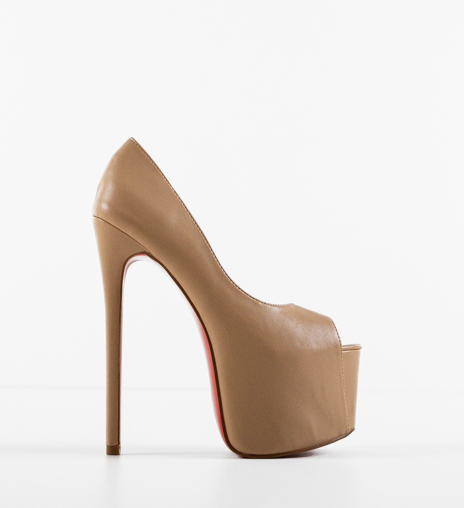 Pantofi Biria Nude Eleganți cu Toc - imagine 2