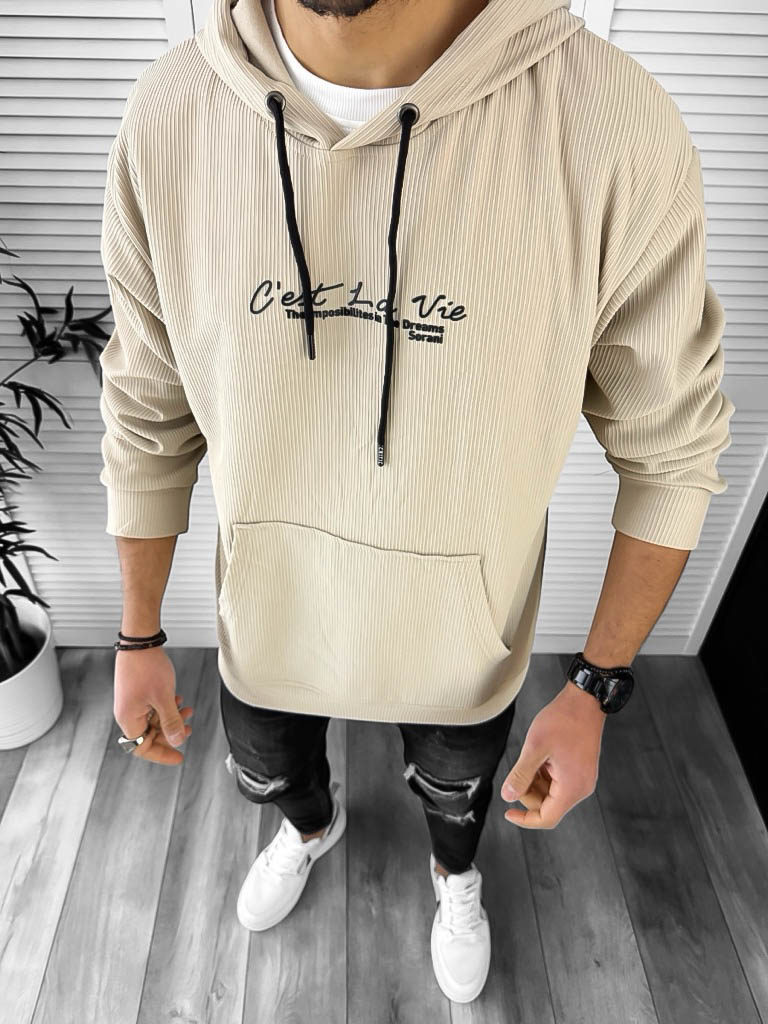 Hanorac Barbati Slim Bej - Stil Casual Elegant