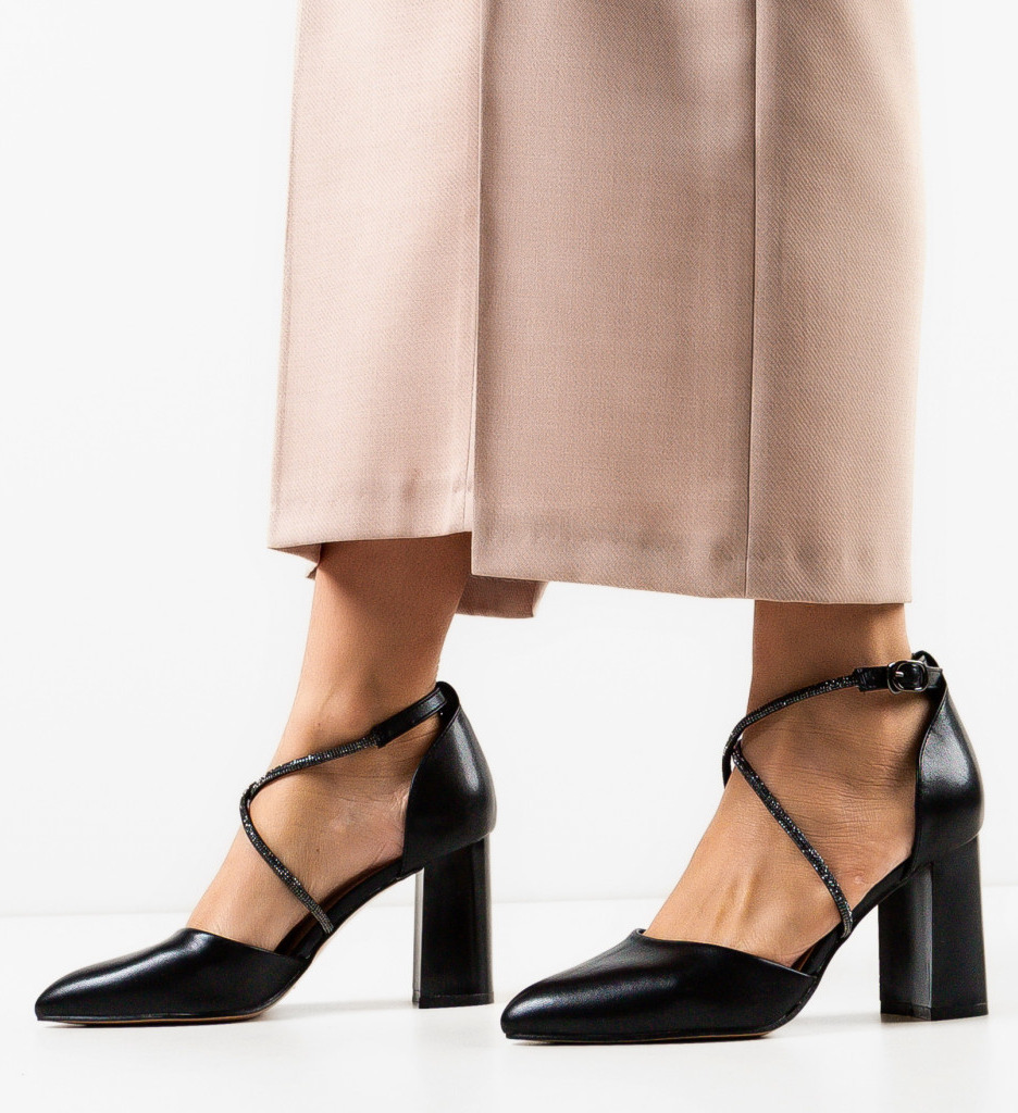 Pantofi Doitei Negri Eleganți cu Toc - imagine 3