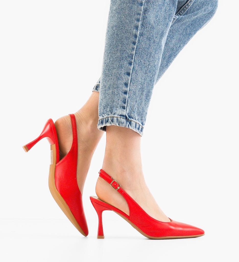 Pantofi Sanders Rosii Eleganți cu Toc - imagine 3