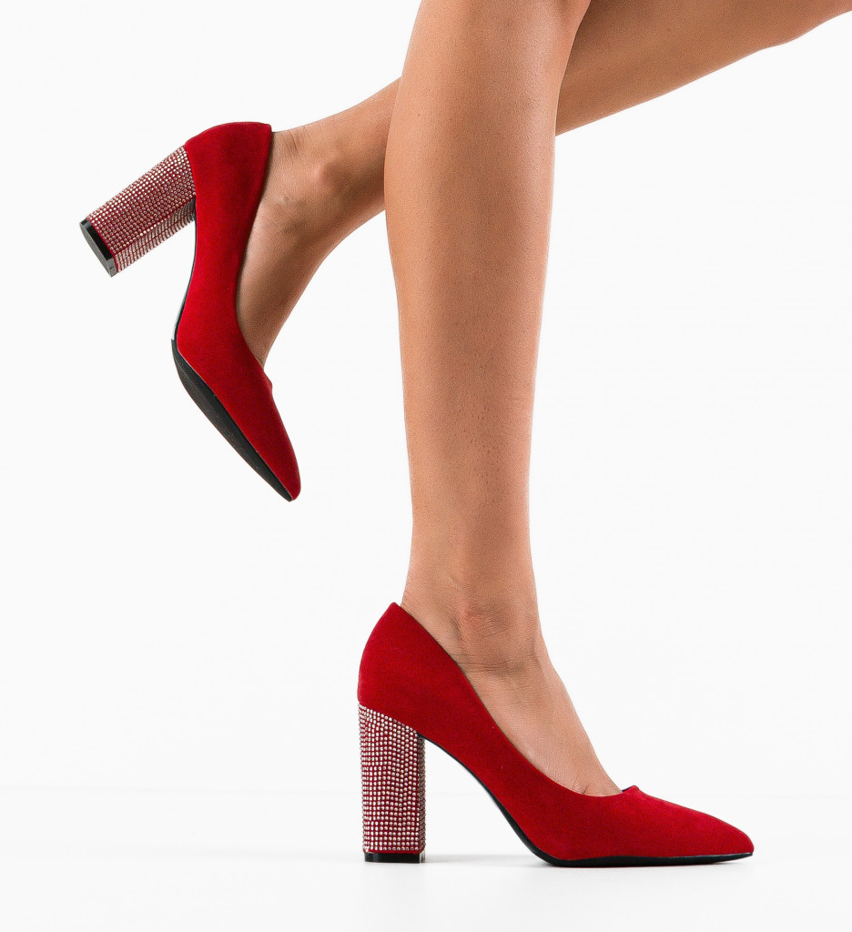 Pantofi Dama Evely Rosii cu Toc Eleganți - imagine 3