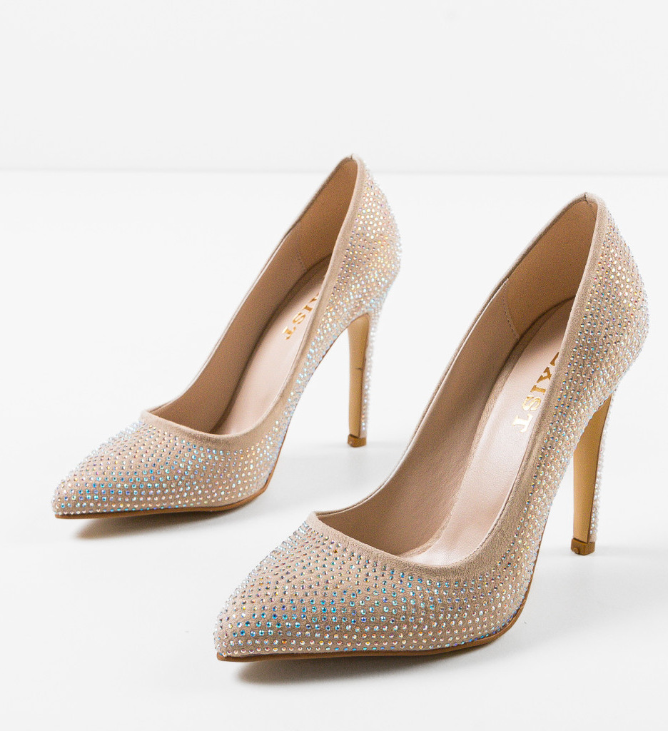 Pantofi Dama Pukan Bej cu Toc Eleganți - imagine 6
