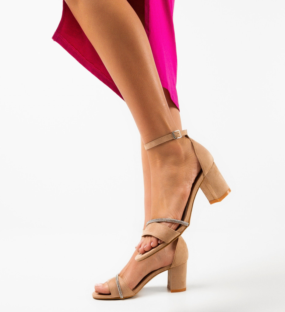 Sandale Dama Kinewa Bej cu Toc Elegant - imagine 3