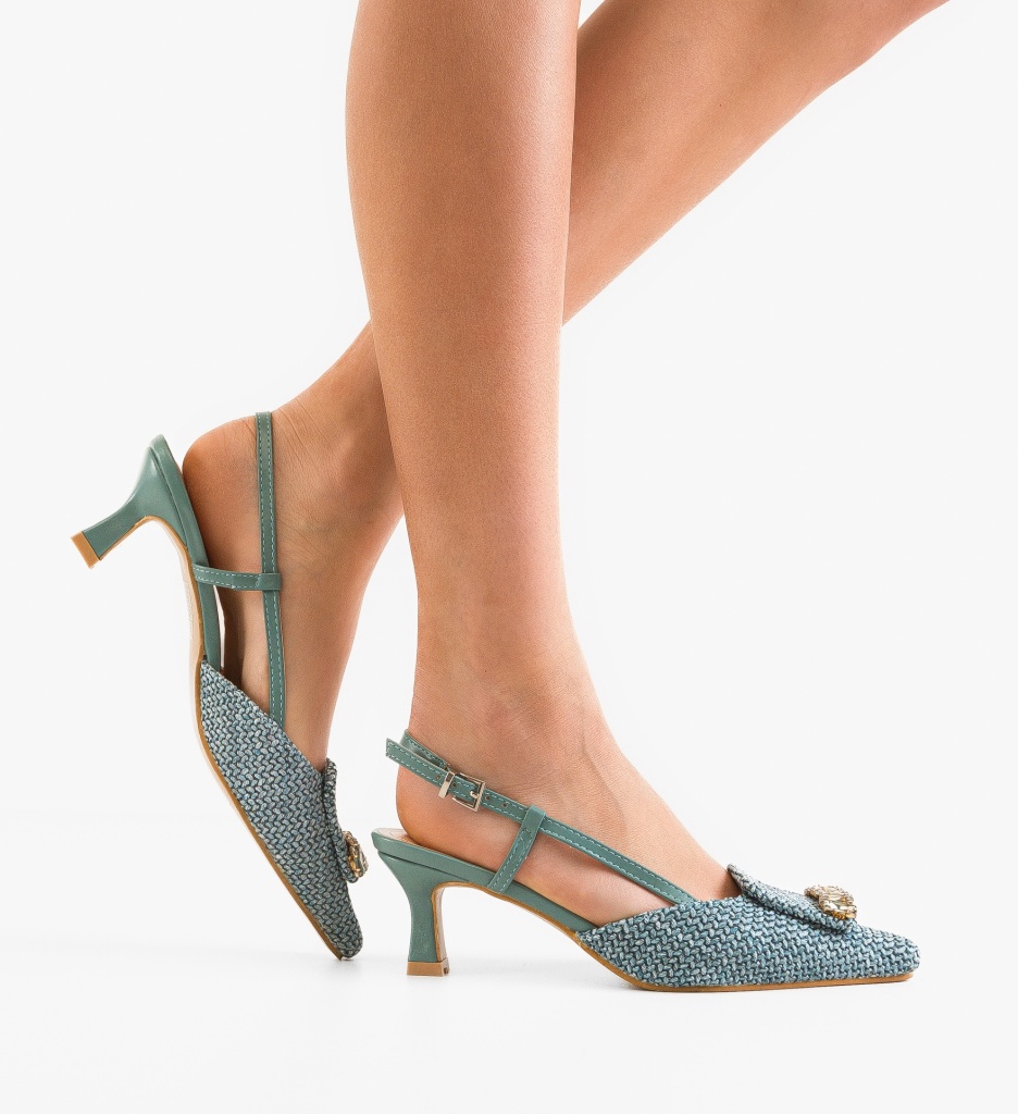 Pantofi Brooks Albastri Eleganți cu Toc - imagine 2