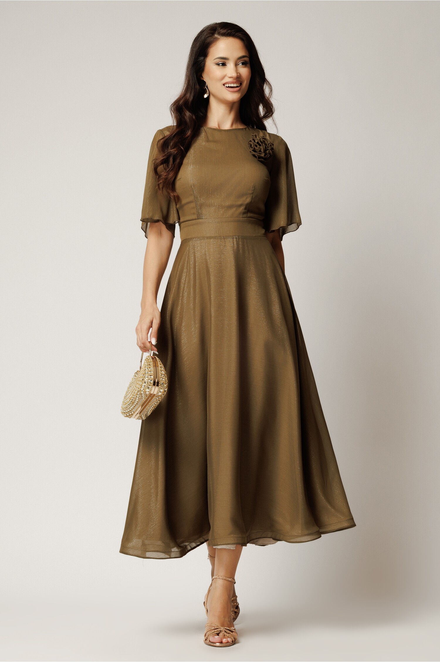 Rochie DY Fashion Kaki Elegantă cu Lurex