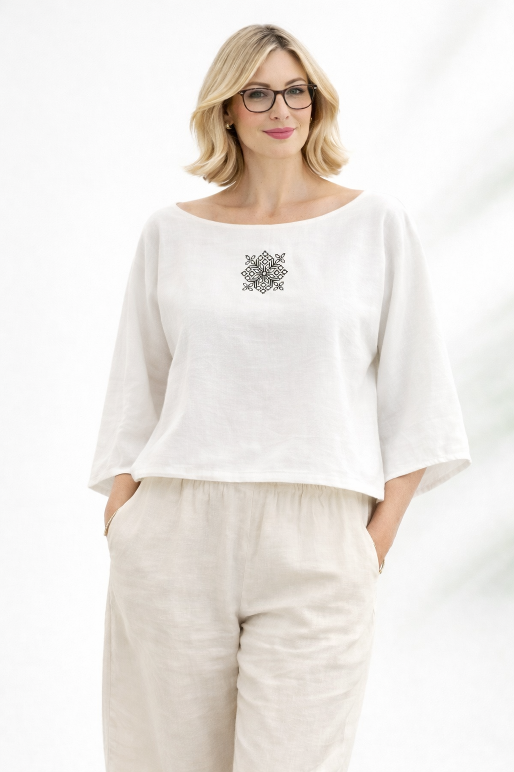 Bluza din bumbac cu broderie inspiratie etno - Ogor bland, Marime unica
