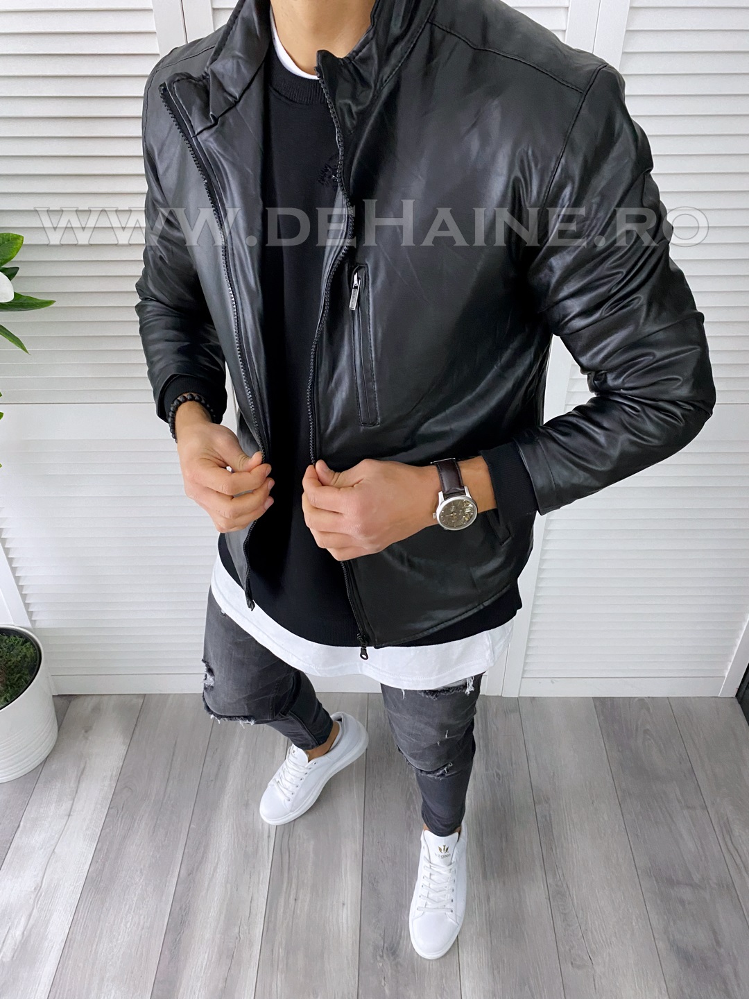 Geacă Bărbați Piele Ecologică Neg Slim Fit | B7191