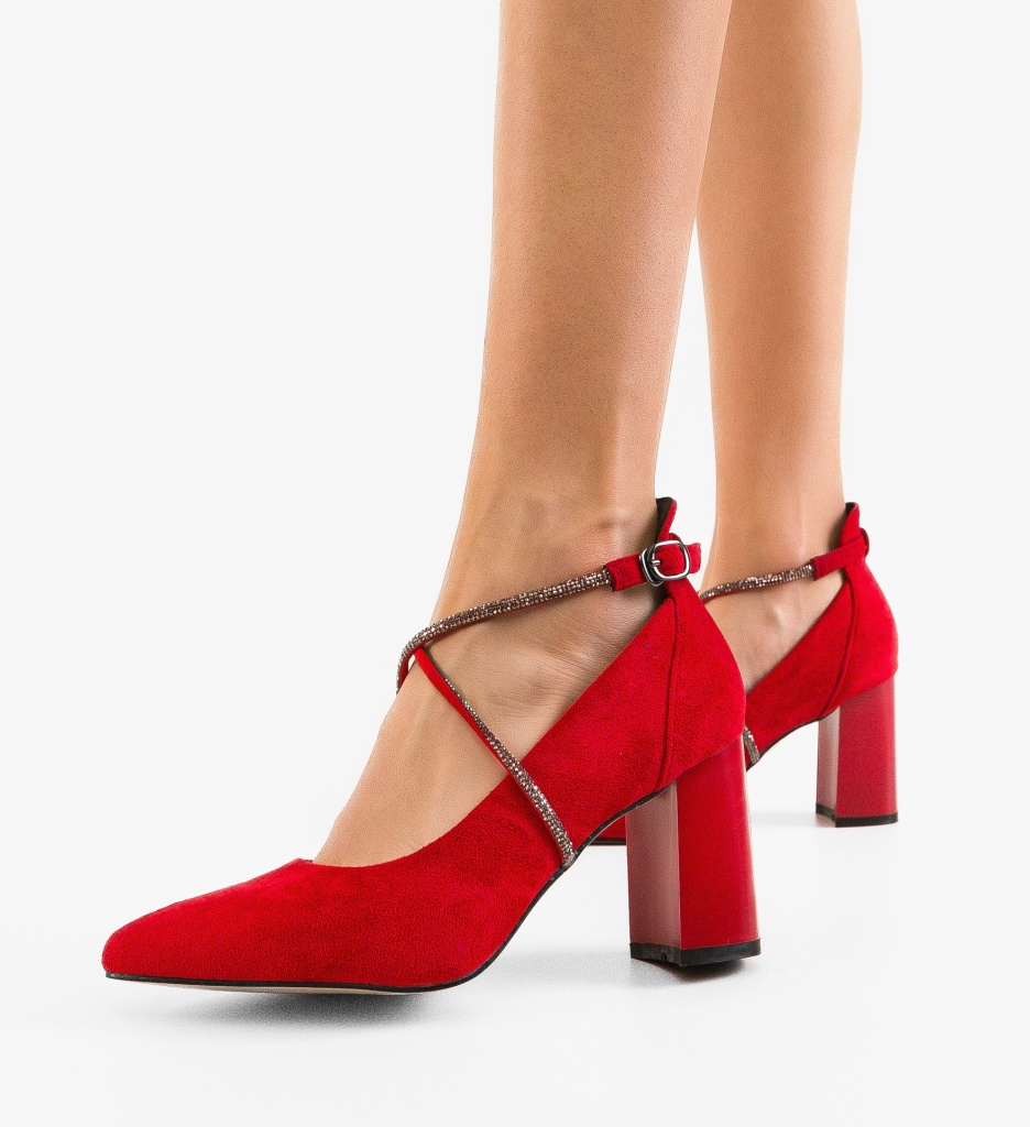 Pantofi Dama Nikke Rosii cu Toc Eleganti - imagine 2