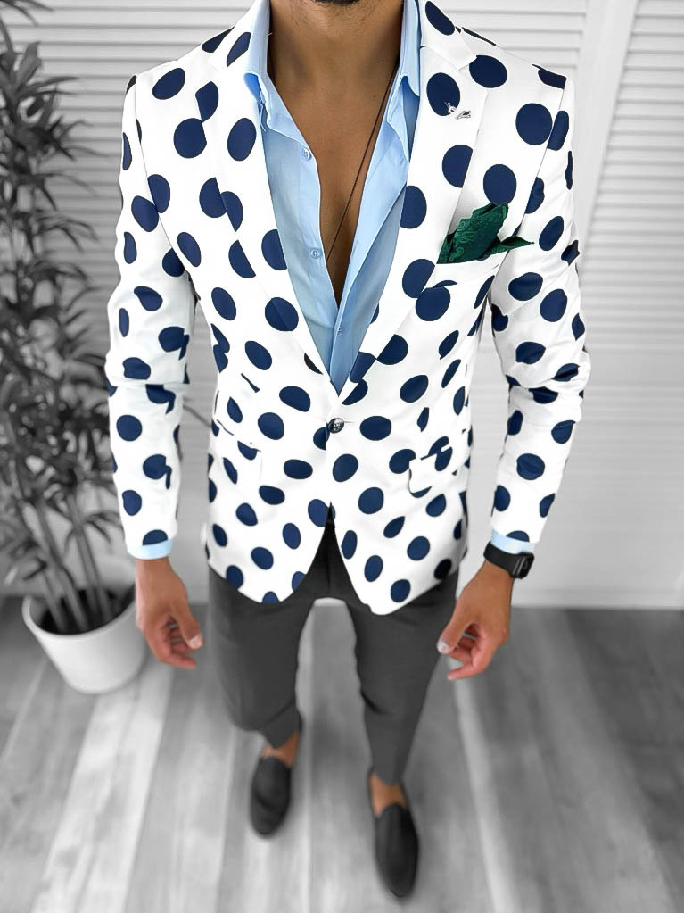 Sacou Barbati Slim Fit Bleumarin cu Buline