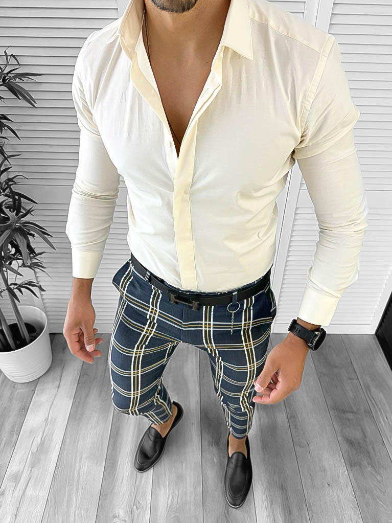 Cămașă Bărbați Slim Fit Crem | Elegantă