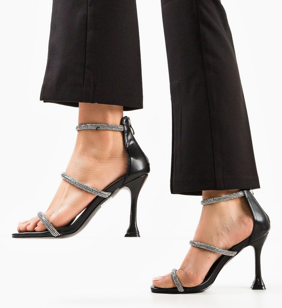 Sandale Dama Teset Negre cu Toc Elegant - imagine 4