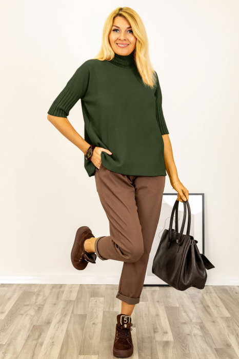 Pulover Kaki Vâscosă Shopika - Model Versatil