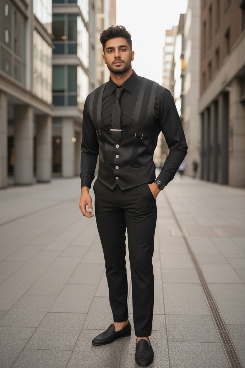 Vesta Barbat Eleganta Neagra Slim Fit - imagine 2