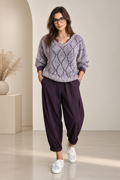Pulover dantelat cu mohair, cu model foarte fin  ,   pulover casual chic bej
