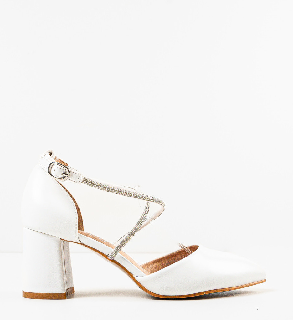Pantofi Dorol Albi cu Toc Eleganți - imagine 4