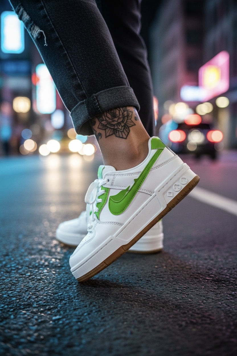 Adidasi dama albi cu verde casual  9981