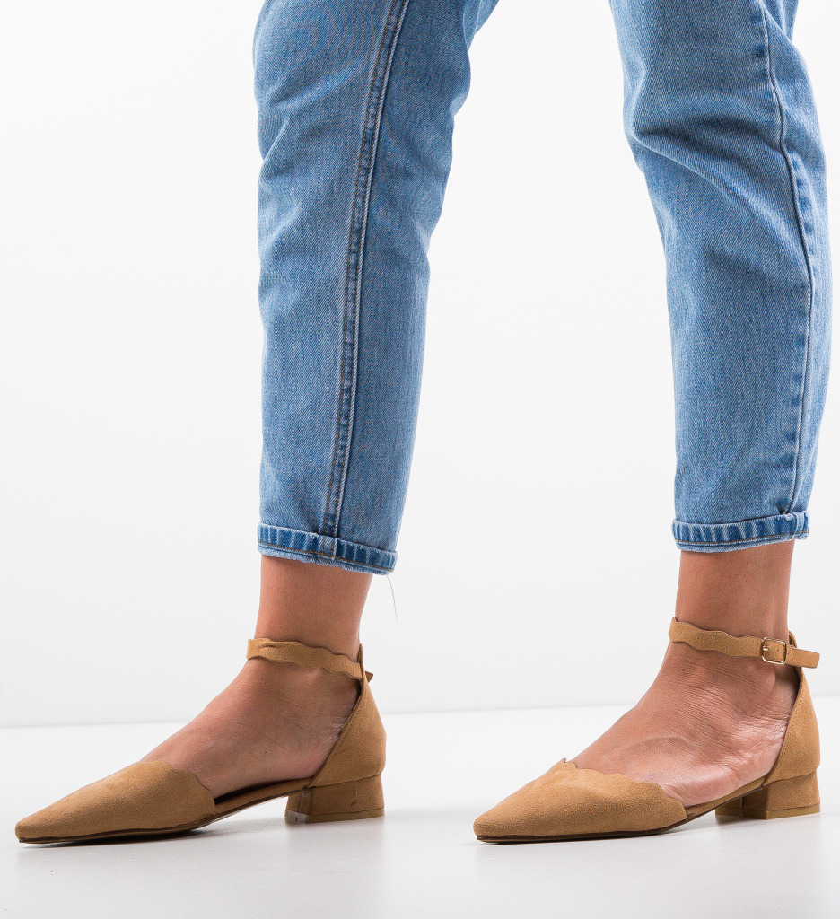 Pantofi Wood Camel cu toc elegant - Stil rafinat - imagine 2