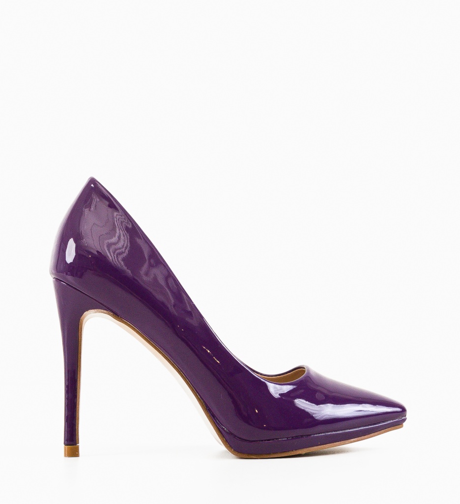 Pantofi Dama Gafre Mov cu Toc Elegant - imagine 6