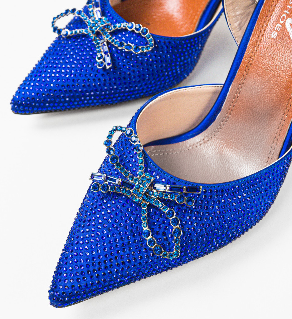 Pantofi dama Partyun albastri eleganți cu toc - imagine 4