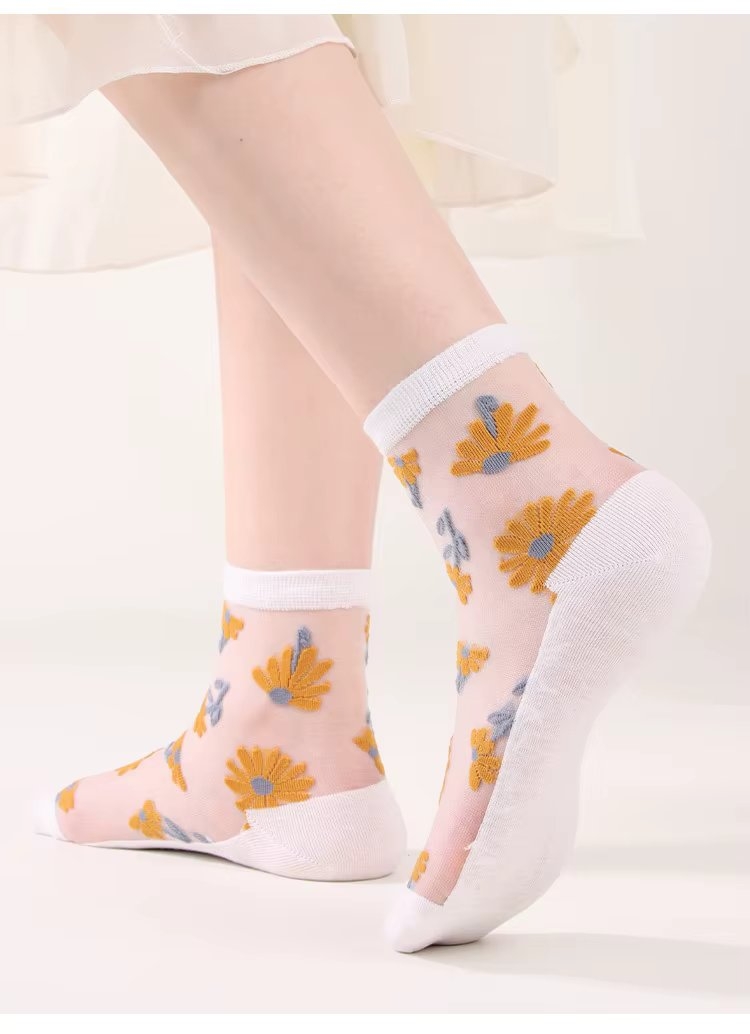 Sosete Picadili flori alb, confortabile - imagine 2