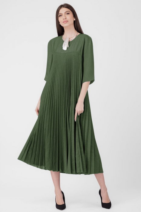 Rochie Shopika Plisată A-Line Kaki Eleganță