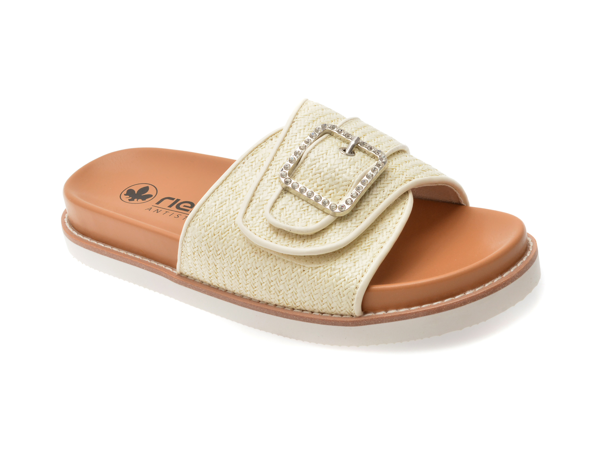 Papuci RIEKER V9582 albi - Confort maxim