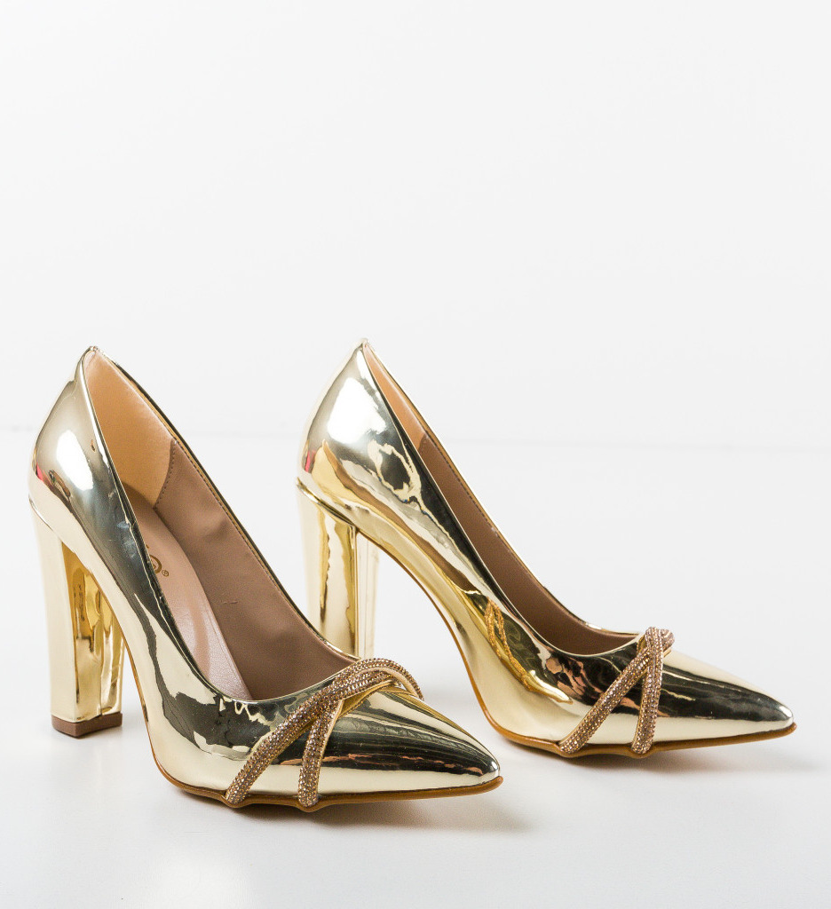 Pantofi Draghici Aurii Eleganți cu Toc - imagine 5