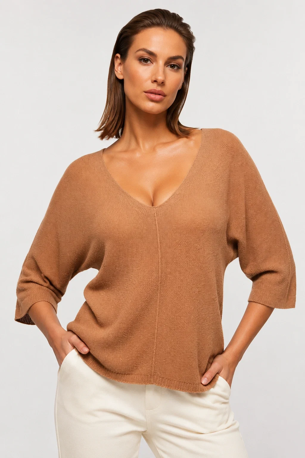 Bluza Tricotată Shopika Camel | Eleganță și Confort - imagine 2