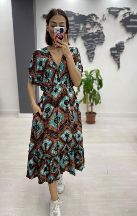 Rochie Bumbac Vale woman | Imprimeu Turcoaz