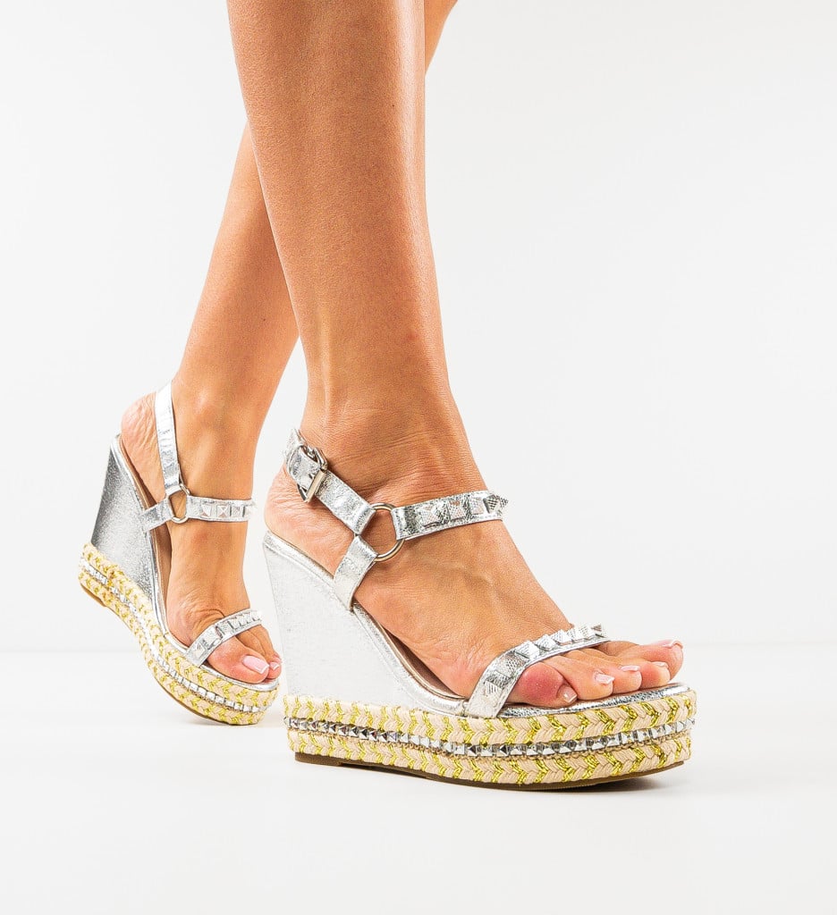 Platforme Dama Argintii Elegante Jakanza - imagine 5