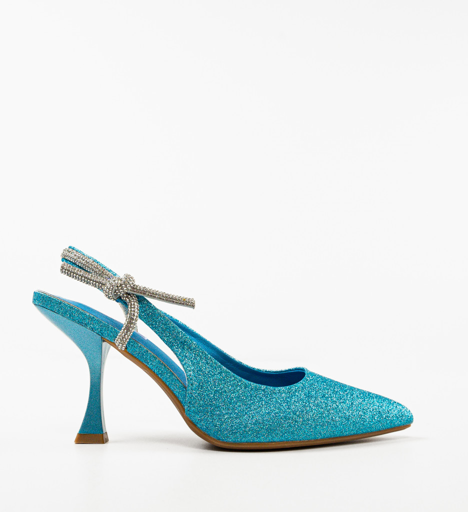 Pantofi Dama Qam Albastri cu Toc Eleganți - imagine 4