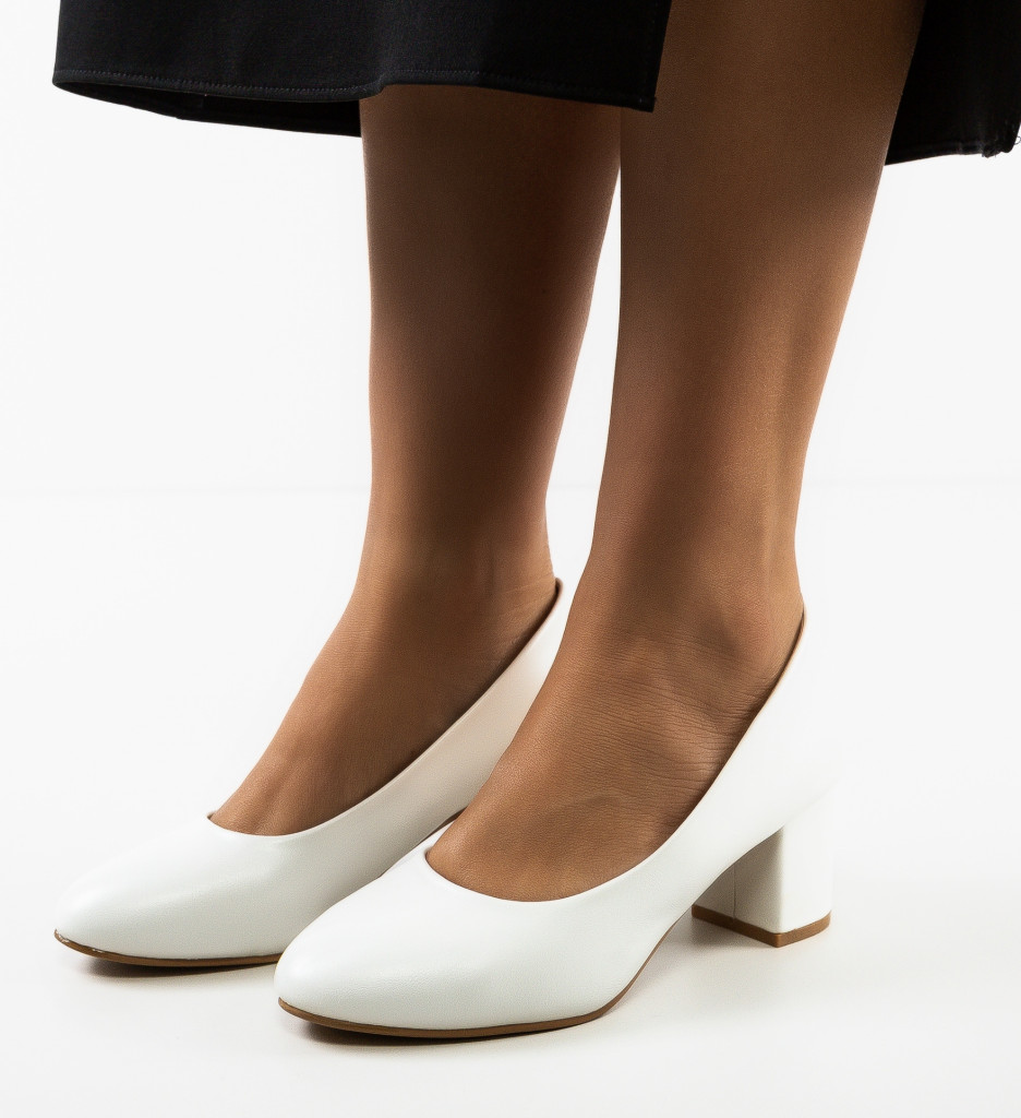 Pantofi Dama Eleganți Izaak Albi cu Toc