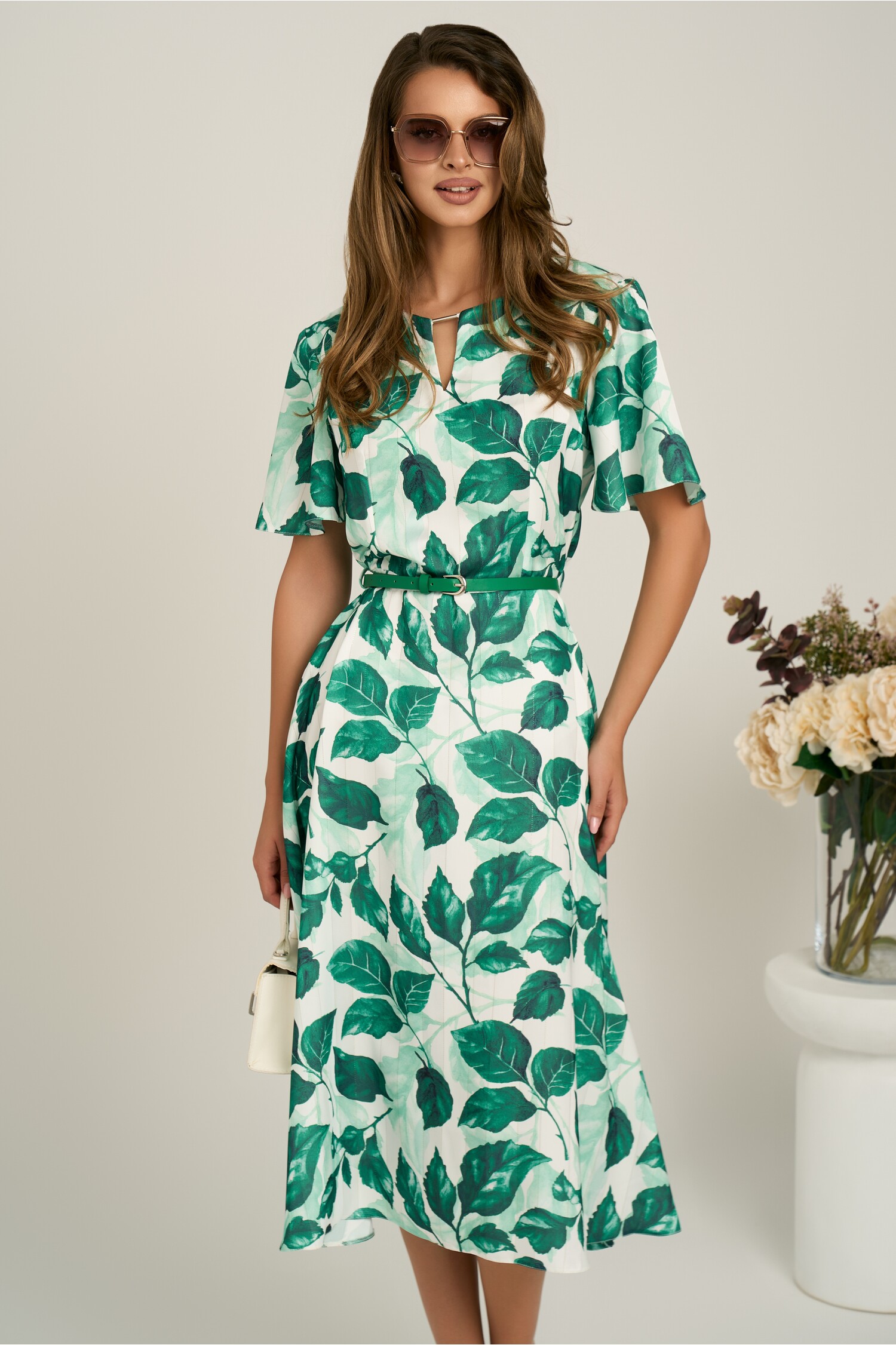 Rochie Cununie Civila Imprimeu Verde Vapoasa